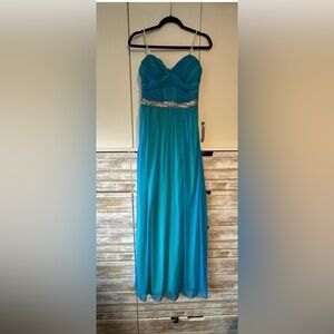 💙 Jodi Kristopher Teal Chiffon Beaded Empire Waist Formal Gown Size 11